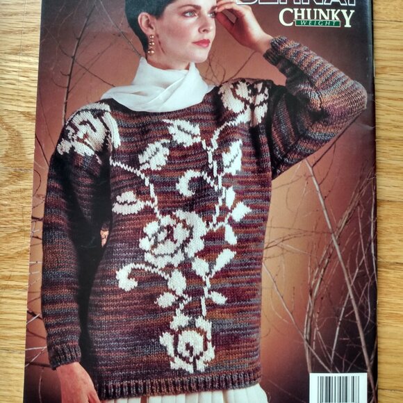 Vintage Chunky Sweater Knitting Pattern Book Bernat 1271 Thunderbird Rose - Picture 4 of 12